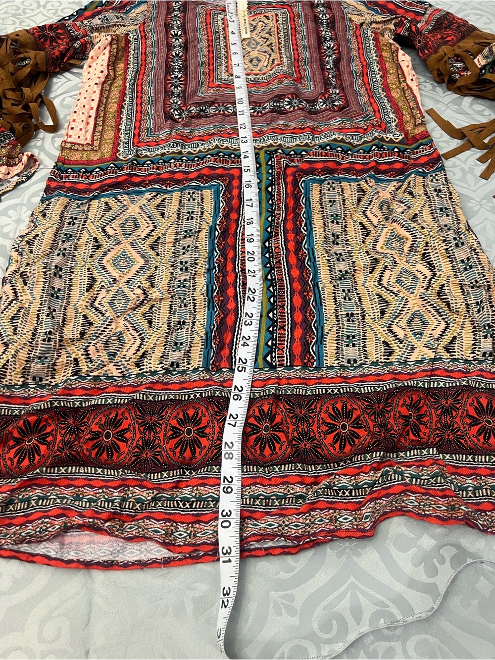 Uncle Frank by Anthropologie Geometric Embroidered dress  with Red&Teal Accentst - Picture 8 of 11